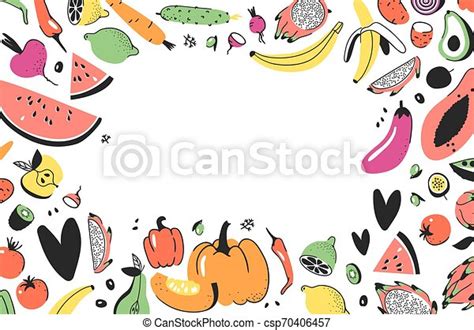 Frame With Hand Drawn Vegetables Fruits Vector Artistic Doodle
