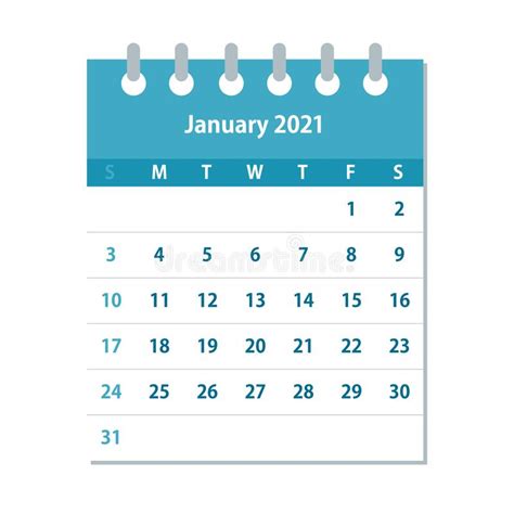 January 2021 Calendar Leaf Flat Design Stock Vector Illustration Of