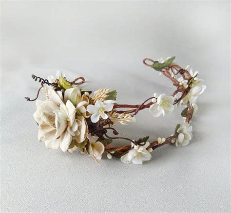 Bridal Wreath Headpiece Ivory Flower Head Wreath Cream Wedding Head
