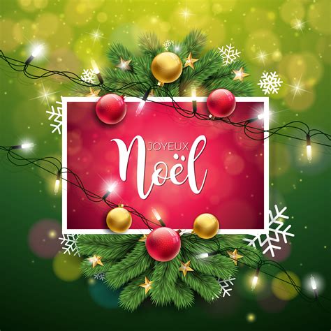 Vector Christmas Illustration With French Joyeux Noel Typography On