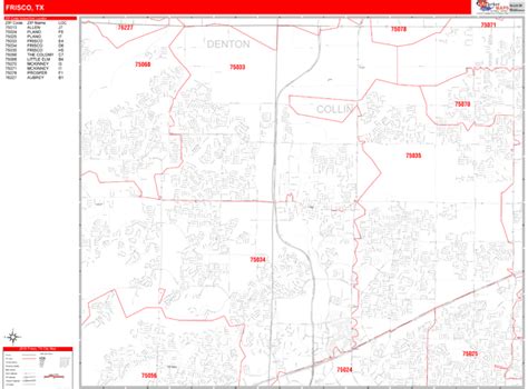 Frisco Texas Zip Code Wall Map Red Line Style By Marketmaps Mapsales