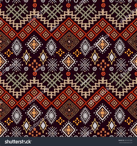 Tribal Art Boho Seamless Pattern Ethnic Geometric Print Colorful