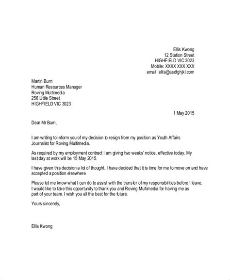 Leaving Work Notice Sample Resignation Letter Zohal
