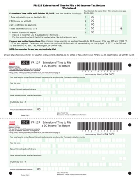 Fillable Form Fr 127 Extension Of Time To File A Dc Income Tax Return