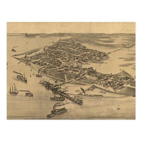 Vintage Pictorial Map Of Cedar Key Fl 1884 Postcard