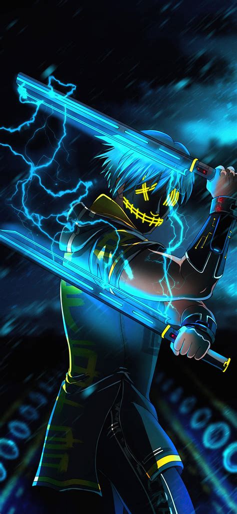 Download Cool Anime Phone Boy With Neon Swords Wallpaper