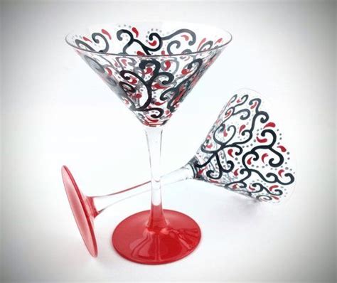 Hand Painted Martini Glass Red And Black Swirl Design Etsy Martini T Ideas Martini