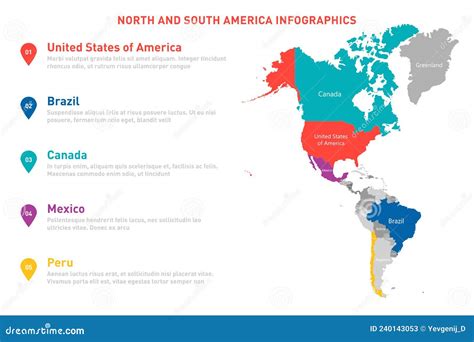 North And South America Map Infographic Template Vector Map With