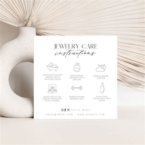 Editable Jewelry Care Card Template Printable Vertical Care Etsy Canada