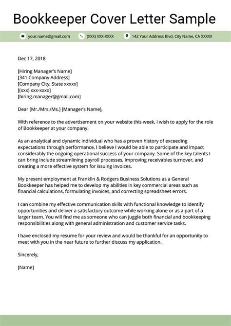 An application letter is also called cover letter, being your first introduction it is of great importance and should represent you in a best way, giving your appropriate picture. Bookkeeper Cover Letter Sample | Resume Genius