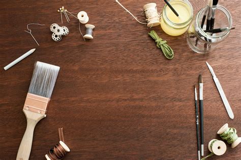 Free Stock Photo 12163 Random art supplies around wooden table
