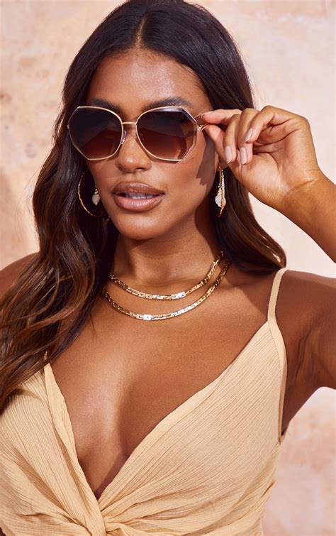 brown fade framed hex sunglasses prettylittlething aus