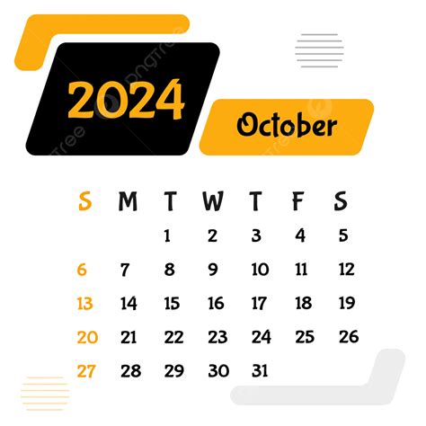 Plantilla De Diseño De Calendario De Octubre De 2024 Vector Png