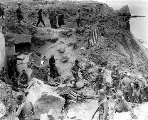 Photo German Prisoners Being Taken Away Atop A Cliff At Pointe Du Hoc