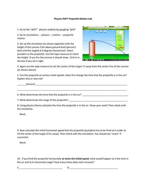 Note that sum of forces is what we call net force. Phet Projectile Motion Worksheet | Free Printables Worksheet