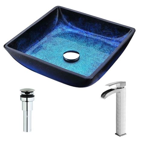 Anzzi Viace Series Deco Glass Vessel Sink In Blazing Blue With Key