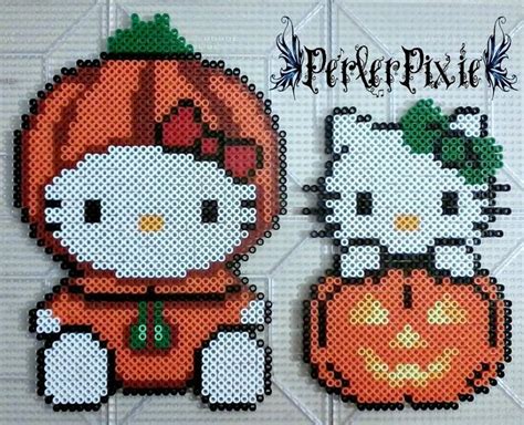 Pumpkin Hello Kitties By Perlerpixie Diy Perler Bead Crafts Diy
