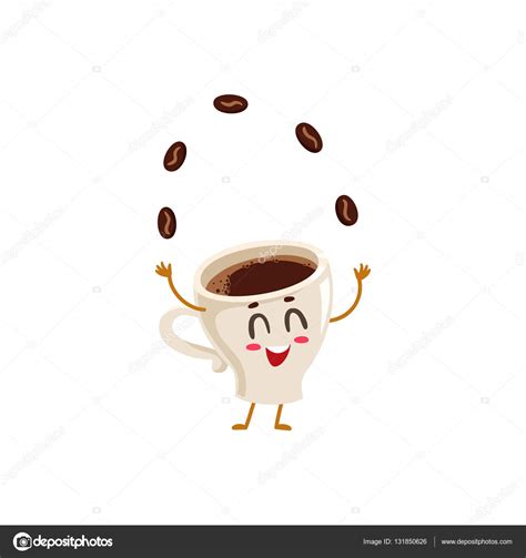 Funny Energetic Espresso Cup Character Juggling Coffee Beans Stock
