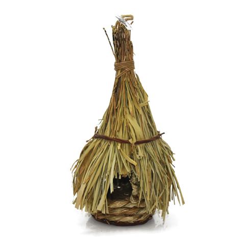 Straw birds nest hanging bird swing house nesting box bells garden parrot toy. Artificial Birds Straw Hanging Nest - KaroutExpress