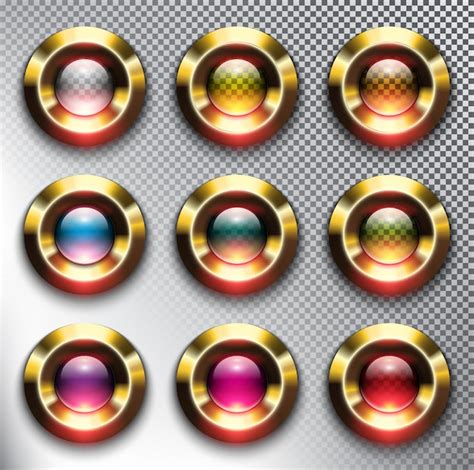 Premium Vector Round Glass Web Buttons With Golden Frame Isolated