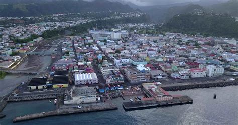 Aerial Footage Of The Roseau Tropical Cruise Port In The Caribbean Sea Dominica Island 9859918