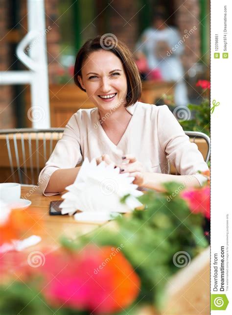 Young Woman Drinks Coffee In Cafeteria Stock Image Image Of Lifestyle Brown 123766851