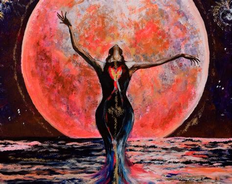 Pink Moon Ocean Goddess Yemanja Star Galaxy Visionary Art Etsy