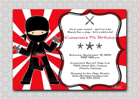 Ninja Birthday Invitation Printable Party By Swishprintables