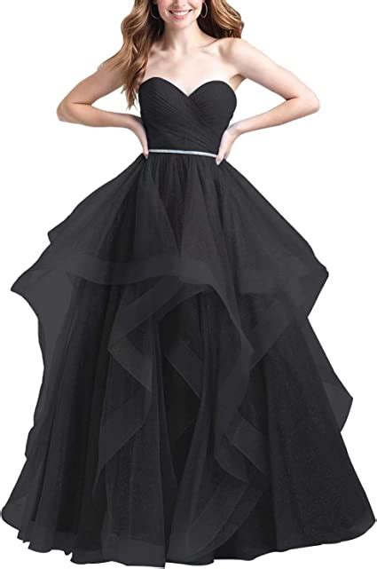 buy womens sweetheart prom dresses long glitter tulle ruffled beading evening ball gown black