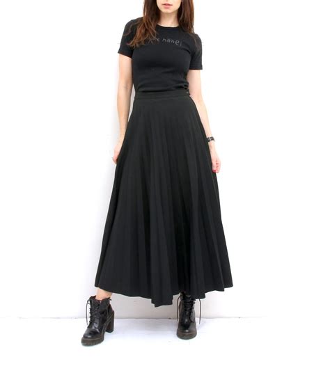 Black Accordion Maxi Skirt Gown Floor Length Pleated Skirt S
