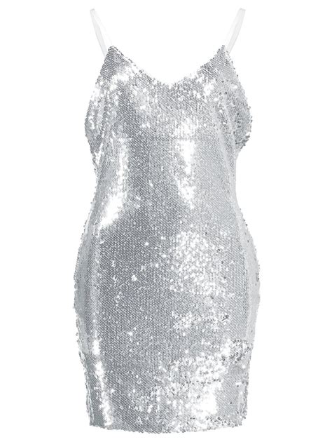 2018 Short Sequin Glitter Slip Sparkly Tight Dress In Silver 2xl