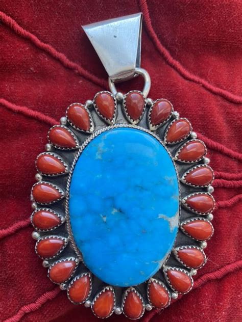 Navajo Lydia Begay Signed Sterling Silver Red Coral And Turquoise