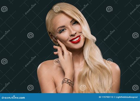 Portrait Of Beautiful Blonde Tender Woman With Makeup Stock Image Image Of Hairstyle Adult