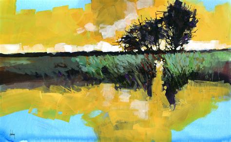 Original Semi Abstract Landscape Painting Slow Waters