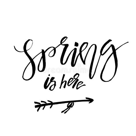 Spring Is Here Hand Drawn Inspiration Quote Vector Typography Stock