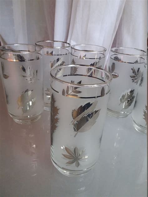 Libbey Frosted Silver Leaf Glasses Set Of Six Tumblers Etsy Silver Leaf Libbey Classic Design