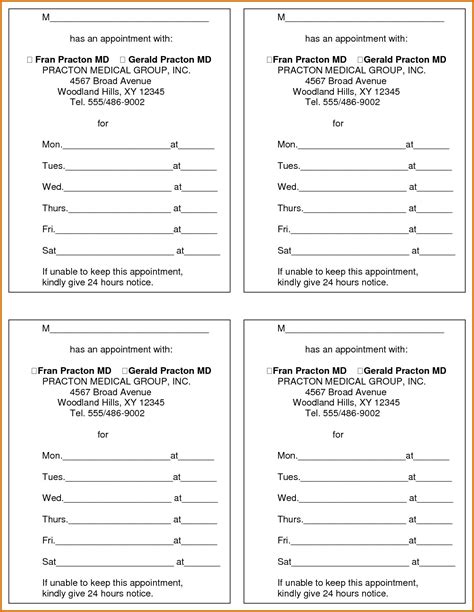 Appointment Reminder Card Template Teplates For Every Day Intended