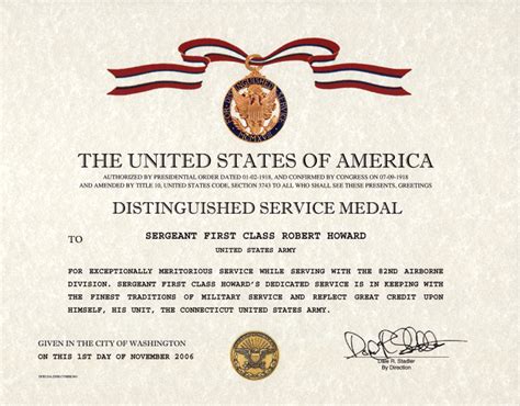 Army Distinguished Service Medal Certificate