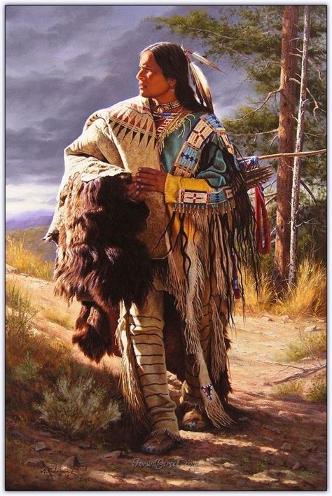 A Painting Of A Native American Man In The Woods