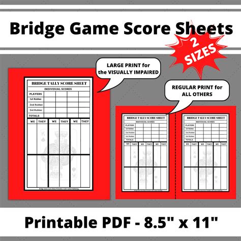 Bridge Game Score Sheets Printable Bridge Score Pad Bridge Etsy Uk