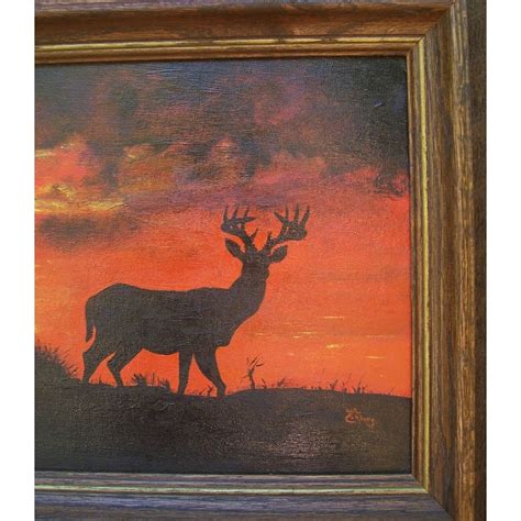 Vintage Whitetail Deer At Sunset Silhouette Oil Painting Etsy