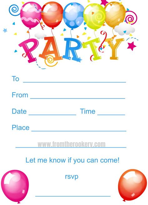 Free Printable Birthday Party Invitation Cards
