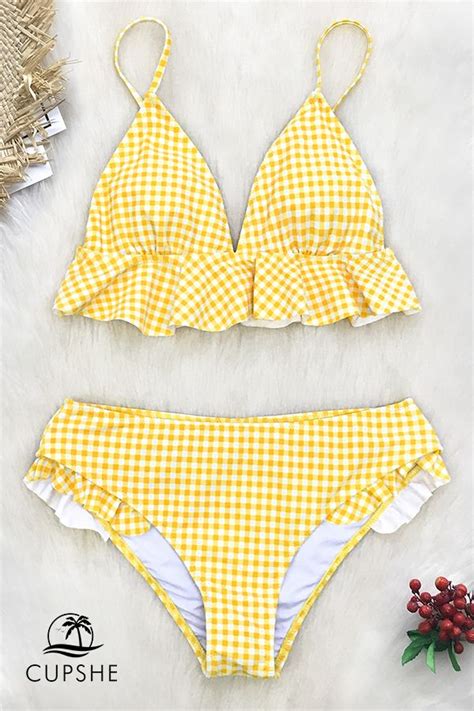 Yellow Gingham Ruffle Bikini Swimsuits Bathing Suit Designs Cute