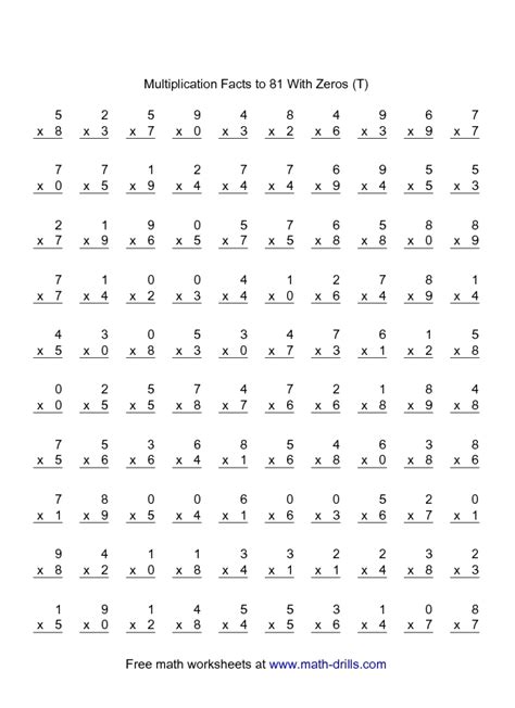From the simplest multiplication facts to multiplying large numbers in columns. Multiplication Facts to 81 With Zeros (T) Worksheet for 3rd - 4th Grade | Lesson Planet