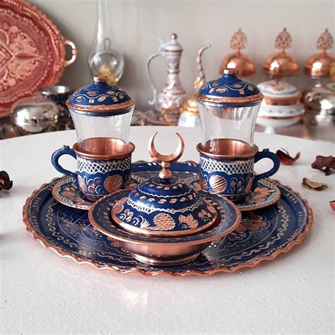 An Elegant Turkish Copper Tea Expresso Set With Beautiful Engravings