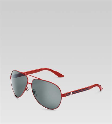 gucci medium aviator sunglasses with g detail and web on temple in red for men lyst