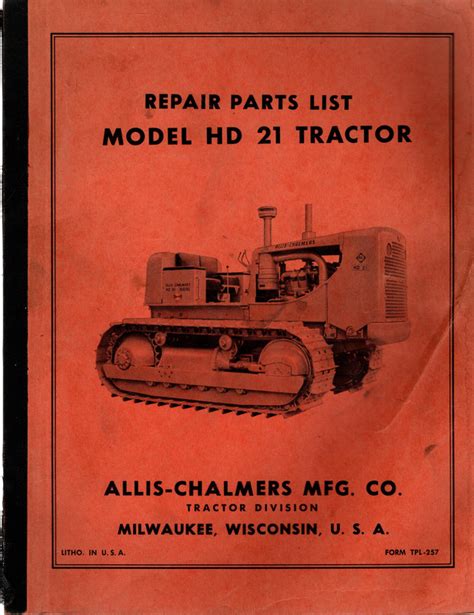 Repair Parts List Model Hd 21 Tractor By Allis Chalmers Mfg Co Fair