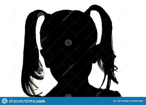 Silhouette Of A Little Girl With Two Ponytails On A White Background