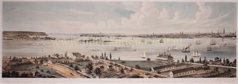 New York Panorama 19e Eeuw Originele Litho Geschiedenis