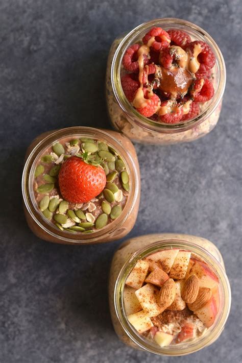 My favorite combination is fresh or frozen blueberries, chopped walnuts, dates, and a drizzle of maple. Meal Prep Overnight Oats 3 Ways {GF, Vegan} - Skinny Fitalicious